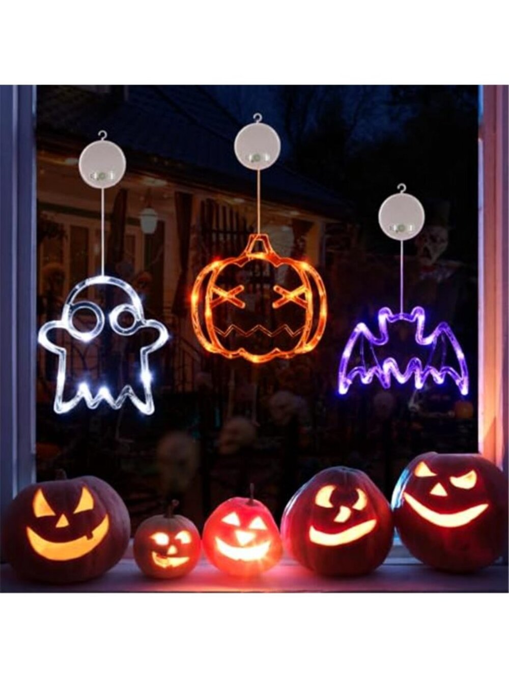 Halloween Window Lights, 3 Pack Pumpkin, Ghost, Bat Lights
